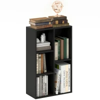 HOMCOM 2-Tier Bookshelf with 5 Compartments - Black(m-1)