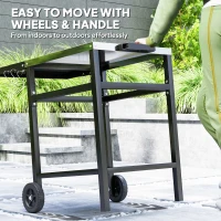 Outsunny BBQ Trolley with Stainless Steel Top and Foldable Side Table, Outdoor Kitchen Barbecue Station with Hooks and Shelf, Pizza Oven Table Movable Outdoor Grill Dining Cart with Cover, Black(m-6)