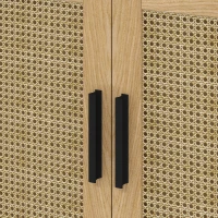 kleankin Badezimmerunterschrank, im Boho-Design, Badezimmerschrank, Rattan-Elemente, mit U-Ausschnitt, Eiche(m-8)