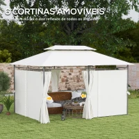 Outsunny Pérgola de Jardim 397x297x265 cm Pérgola de Exterior com Teto Duplo Paredes Laterais Resistente a Água Creme(m-6)