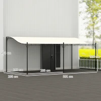 Outsunny Pérgola de Parede 591x298x200-253 cm Pérgola com Teto de Poliéster Impermeável e Estrutura Metálica  Creme(m-3)