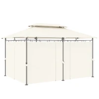Outsunny Pérgola de Jardim 397x297x265 cm Pérgola de Exterior com Teto Duplo Paredes Laterais Resistente a Água Creme(m-11)