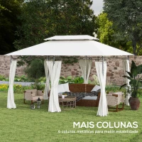 Outsunny Pérgola de Jardim 397x297x265 cm Pérgola de Exterior com Teto Duplo Paredes Laterais Resistente a Água Creme(m-5)
