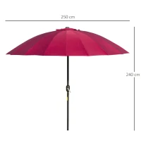 Outsunny Chapéu de Sol de Jardim Ø2,5x2,4 m com Manivela Manual Mastro Flexível Impermeável e 18 Varas para Exterior Vinho(m-3)