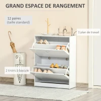 HOMCOM Armoire à Chaussures Meuble à Chaussures dim. 60L x 24l x 80H cm 2 Portes abattantes Blanc(m-4)