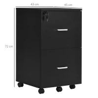 Vinsetto Caisson de bureau rangement sur roulettes dossier meuble armoire de bureau 2 tiroirs verrouillables en MDF panneaux de particules dim. 43L x 45l x 72H cm noir(m-3)