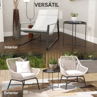 Outsunny Mesa Auxiliar Redonda Mesa de Jardim com Bandeja Amovível Pés Dobráveis Mesa para Exterior Pátio Ø46x50 cm Preto(m-7)