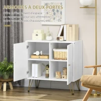 HOMCOM Meuble de rangement avec pieds épingles 2 portes et 2 étagères réglables 80 x 40 x 80 cm blanc doré(m-5)