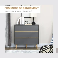 HOMCOM Commode 3 tiroirs meuble de rangement sans poignée design scandinave 80 x 40 x 80 cm gris(m-4)