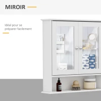 kleankin Armoire Murale étagère Salle de Bain 56L x 13l x 58H cm Double Porte Miroir étagère réglable MDF Gris(m-6)