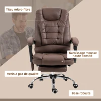 Vinsetto Fauteuil de bureau direction massant chauffant hauteur réglable dossier inclinable toile de microfibre marron(m-8)