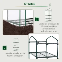Outsunny Serre de jardin avec étagères 4 niveaux, serre de balcon, bâche renforcée PVC, châssis en acier, porte zippée, pour légumes plante fleurs, intérieur et extérieur, 70x50x160cm, transparente(m-4)
