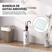 HOMCOM Suporte para Guarda Chuva em Aço com 4 Ganchos Bandeja de Gotejamento Amovível para Entrada ou Escritório Branco 17x17x41 cm(m-4)