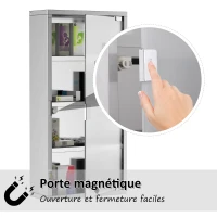 HOMCOM Armoire à Pharmacie 3 étagères 4 Niveaux 30L x 12l x 60H cm Porte Verre trempé Symbole Croix Acier Inoxydable brossé(m-5)