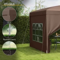 Outsunny Gazebo da Esterno 3x3 m Pieghevole con 4 Pannelli Laterali, in Acciaio e Tessuto Oxford color Caffè(m-6)