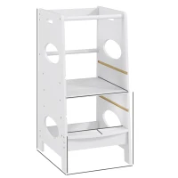 HOMCOM Torre de Aprendizaje para Niños con Pedal Altura Ajustable en 3 Posiciones y Barra de Seguridad 40x50x90 cm Gris(m-3)