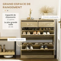 HOMCOM Meuble à chaussures 2 tiroirs et 2 portes abattantes avec étagère réglable 80 x 30 x 91,5 cm poignées alu. naturel(m-4)