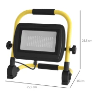 HOMCOM Preojetor LED Recarregável Ajustáve 50W 4250 Lúmenes IP65 6500K Reflector LED Portátil com Pega 25,5x16x25,5 cm Amarelo(m-3)