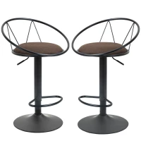 HOMCOM Lot de 2 tabourets de Bar Design néo-rétro réglable pivotant avec Repose-Pied métal Noir Lin Marron(m-1)