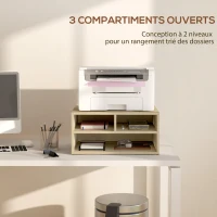 HOMCOM Organiseur bureau aspect bois avec 3 compartiments fournitures support d'imprimante dim. 47L x 40l x 22,5H cm(m-4)