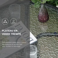 Outsunny Ensemble de jardin 3 pièces 2 chaises inclinables multi-positions pliables table ronde verre trempé métal textilène gris(m-6)