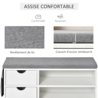 HOMCOM Meuble Chaussures et Banc à Chaussures avec Coussin Gris 2 étagères et 2 tiroirs MDF 80,5 x 30,5 x 43,5 cm Gris et Blanc(m-5)