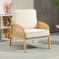 HOMCOM Poltrona Sala de Estar Moderna com Apoio para os Braços em Vime e Pés de Madeira para Escritório 67x75x88 cm Bege(m-2)