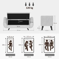 HOMCOM Storage Ottoman with Armrest, Upholstered Linen Storage Bench, Window Seat with Rubberwood Legs, Footstool for Bedroom Living Room, Hallway, Light Grey(m-3)