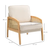 HOMCOM Poltrona Sala de Estar Moderna com Apoio para os Braços em Vime e Pés de Madeira para Escritório 67x75x88 cm Bege(m-3)