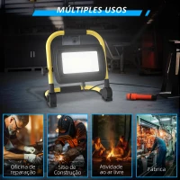 HOMCOM Preojetor LED Recarregável Ajustáve 50W 4250 Lúmenes IP65 6500K Reflector LED Portátil com Pega 25,5x16x25,5 cm Amarelo(m-6)