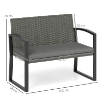 Outsunny Two-Seater Rattan Garden Bench - Grey/Black(m-3)