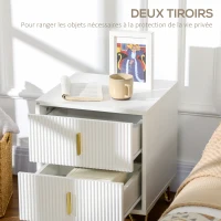 HOMCOM Table de chevet table de nuit avec 2 tiroirs style art déco - 40 x 40 x 47 cm - métal doré et blanc(m-5)
