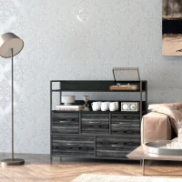 HOMCOM Rustic Chest of Five Fabric Drawers - Black(m-8)