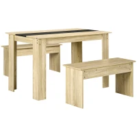 HOMCOM Ensemble table à manger 3 pièces avec 2 bancs encastrables pour 4 personnes style contemporain en bois(m-10)