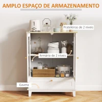 HOMCOM Aparador Sala de Estar com 2 Portas de Vidro Temperado Gaveta e Prateleira Ajustável 68x35x85 cm Branco(m-4)