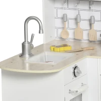 Homcom Bucatarie Jucarie Lemn – Accesorii Incluse, Chiuveta & Frigider(m-10)