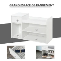 HOMCOM Banc de rangement Banc à Chaussures 2 Niveaux Rangement, Niche, tiroir, Coffre intégré avec Coussin Gris Blanc(m-5)