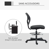 Vinsetto Chaise de bureau assise haute en maille hauteur réglable 50-70 cm avec repose-pied pivotant 360° noir(m-6)