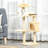 PawHut Árvore de gato com plataformas Cabines Bolas de jogo bege 40x40x114cm(m-2)