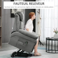 HOMCOM Fauteuil de Relaxation électrique Fauteuil releveur inclinable avec Repose-Pied Ajustable gris(m-4)