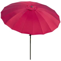 Outsunny Chapéu de Sol de Jardim Ø2,5x2,4 m com Manivela Manual Mastro Flexível Impermeável e 18 Varas para Exterior Vinho(m-11)