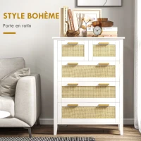 HOMCOM Commode 5 tiroirs poignées en bois massif glissières en métal pour bureau salon chambre à coucher 77 x 37 x 104 cm blanc(m-5)