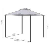 Outsunny Tonnelle de jardin pavillon de jardin 3 x 3 m double toit avec moustiquaires amovibles gris clair(m-3)