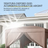 Outsunny Pavilion Pliabil cu 2 Uși, 2 Ferestre, 4 Panouri Laterale și Geantă de Transport, 2.95x2.95x2.58 m, Cafeniu(m-5)