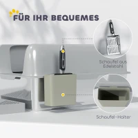 PawHut Katzentoilette, Katzenklo, Edelstahl, hohe Wände, Aufbewahrungsbox, Hellgrau(m-7)