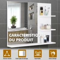 HOMCOM Miroir de Salle de Bain avec étagères - 2 étagères latérales + Grande étagère inférieure - kit Installation fourni - MDF Blanc(m-4)