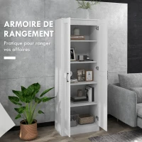 HOMCOM Armoire 2 portes meuble de rangement avec 4 étagères, style contemporain, 60L x 36,5l x 175H(m-4)