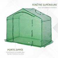 Outsunny Serre de jardin PE, serre de balcon, bâche renforcée, châssis en acier, porte zippée enroulable, pour légumes plantes, intérieur et extérieur, 180 x 100 x 168 cm, vert(m-5)