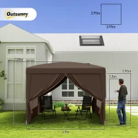 Outsunny Pavilion Pliabil cu 2 Uși, 2 Ferestre, 4 Panouri Laterale și Geantă de Transport, 2.95x2.95x2.58 m, Cafeniu(m-3)