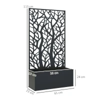 Outsunny Floreira de Metal com Ecrã de Privacidade com Ramos Decorativos Floreira de Parede ou Independente  61x23x113 cm Preto(m-3)